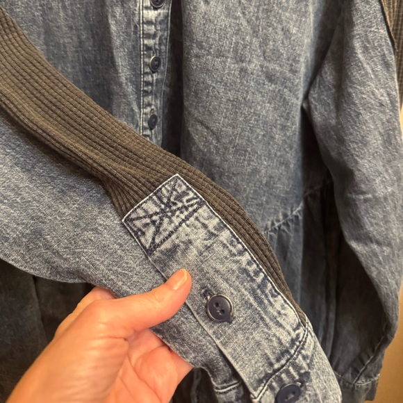 NEW! FREE PEOPLE Kenny Blue Denim Mini Dress Baby Doll Fray Edge Boho SZ MED NWT - Picture 12 of 14